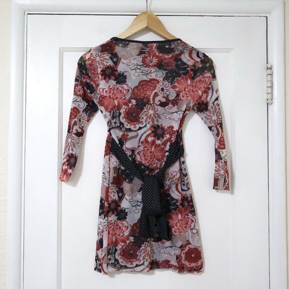 Vintage Sweet Pea Pink Floral Mesh Babydoll Tunic Top S/M 90s y2k - Picture 2 of 6